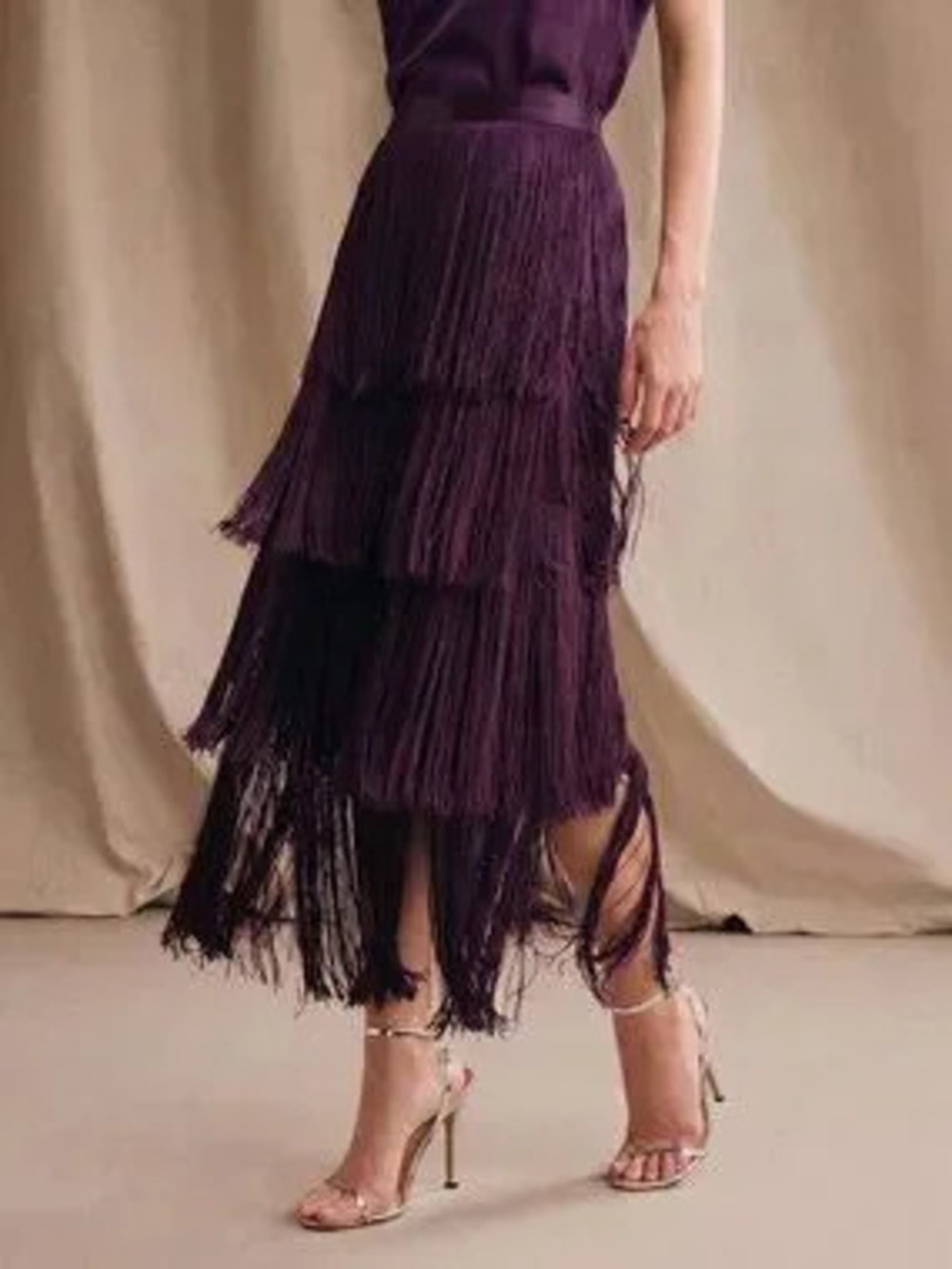 Purple Elegant Women's Graceful Layered Tassel Midi Skirt